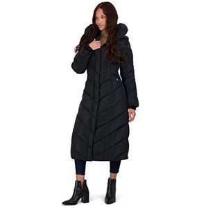 NWT Steve Madden Womens Winter Jacket Long Chevron Puffer Black 1X $200 E175